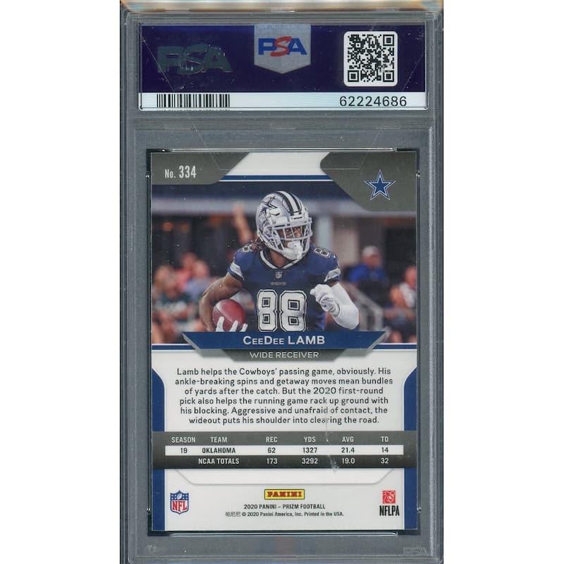 CeeDee Lamb 2020 Panini Prizm Football Rookie Card #334 Graded PSA 10 - 8'6" x 11'6"