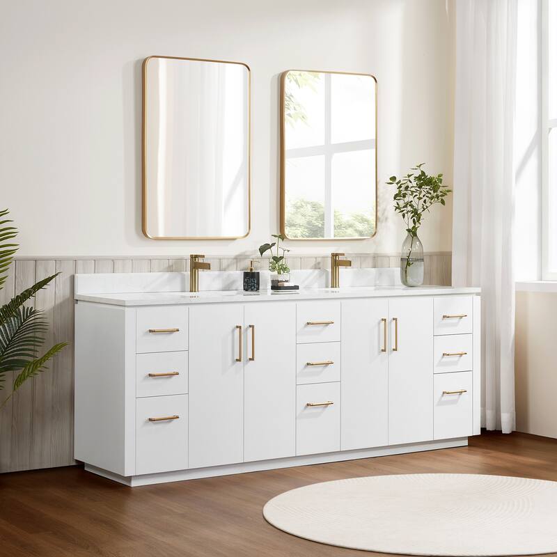 San Double Bath Vanity with Composite Stone Top and Mirror