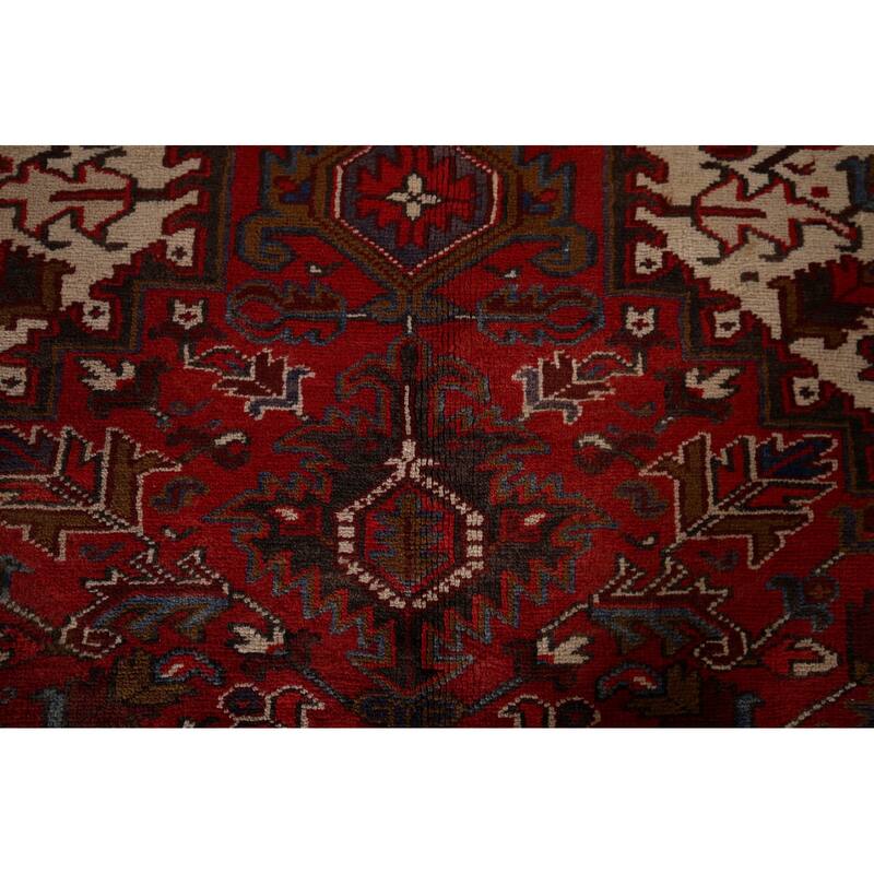 Geometric Heriz Vintage Persian Area Rug Hand-Knotted Wool Carpet - 10'4" x 12'9"