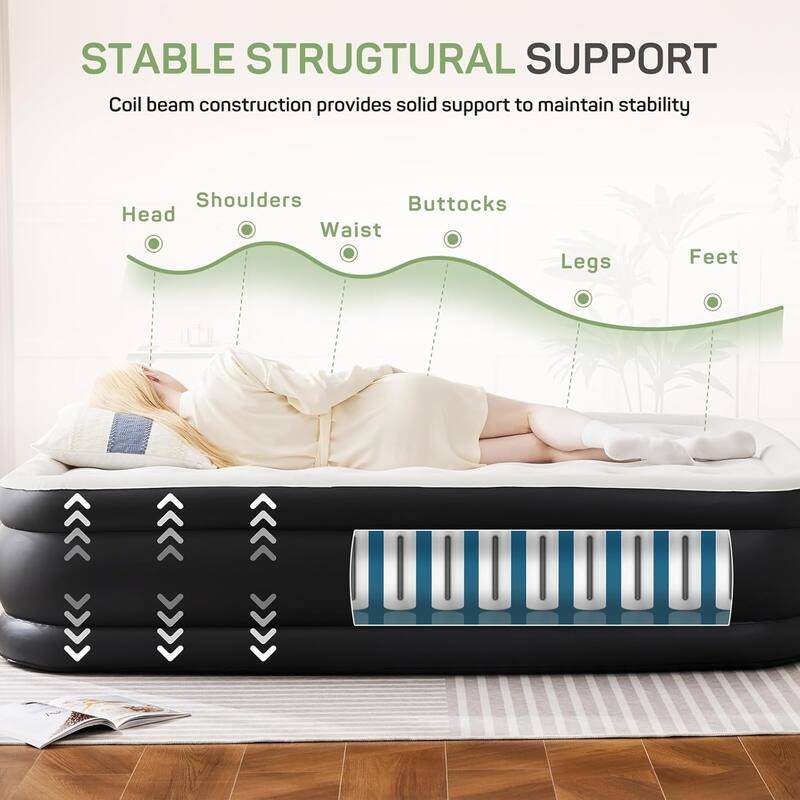 16 in. Twin Air Mattress Inflatable Blow up Portable Camping Bed with Built in Pump