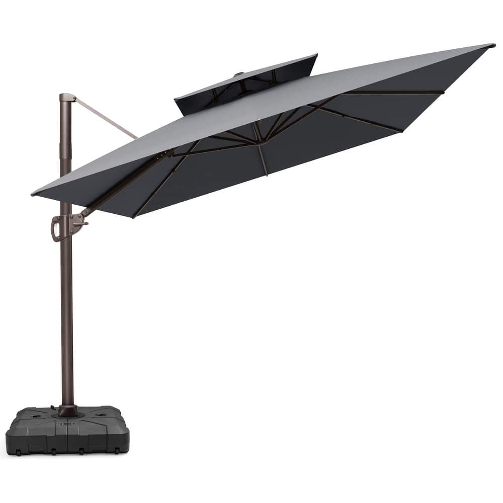 9 x 12 FT Outdoor Patio Double Top Aluminum Rectangular Cantilever Umbrella with Wheel Base
