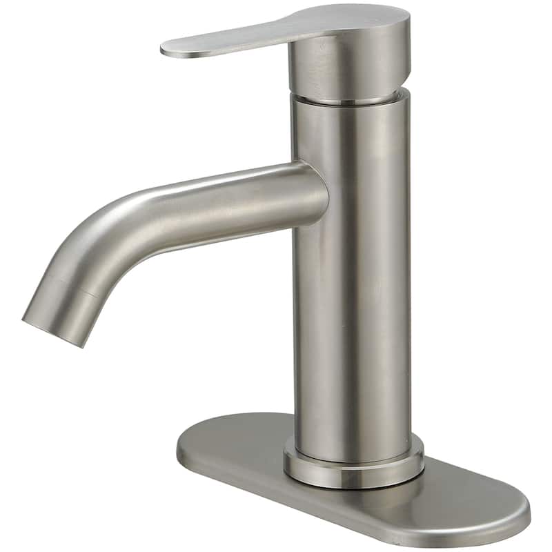 Single Hole Single-Handle Bathroom Faucet with Deck Plate - Brushed Nickel