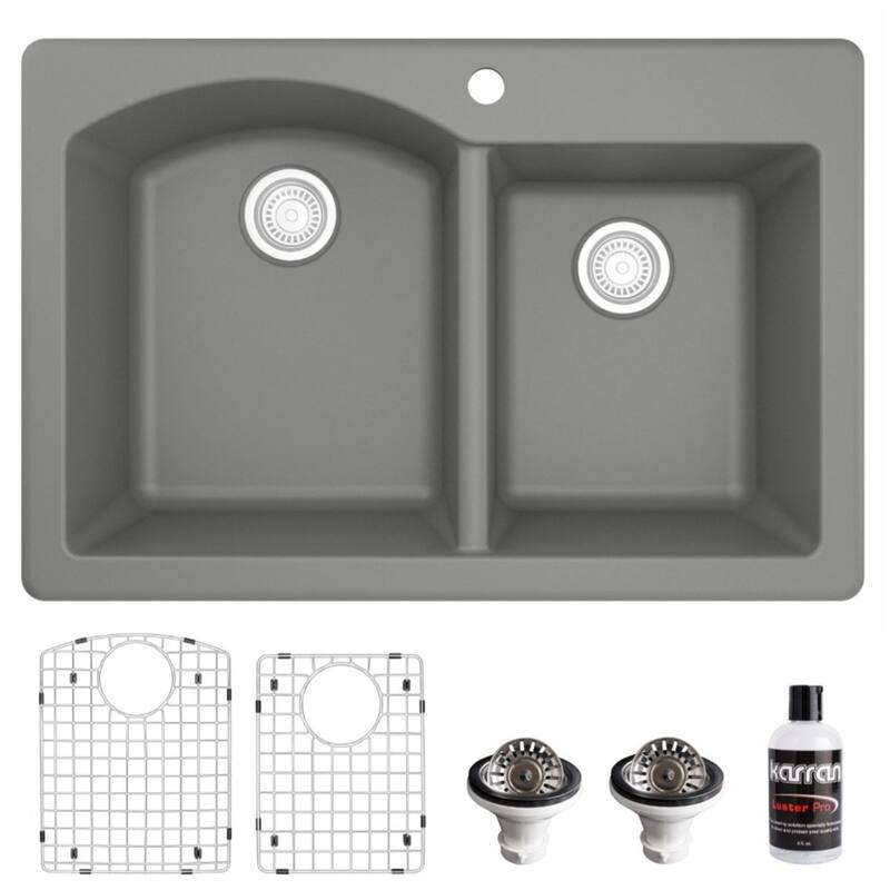 Karran USA QT-610-PK1 Quartz QT 33" Drop In Double Basin Quartz - Grey