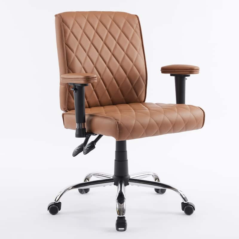 DELIA Diamond Stitched Office Chair, Cappuccino Desk Chair w/ Adjustable Armrest - N/A - Brown
