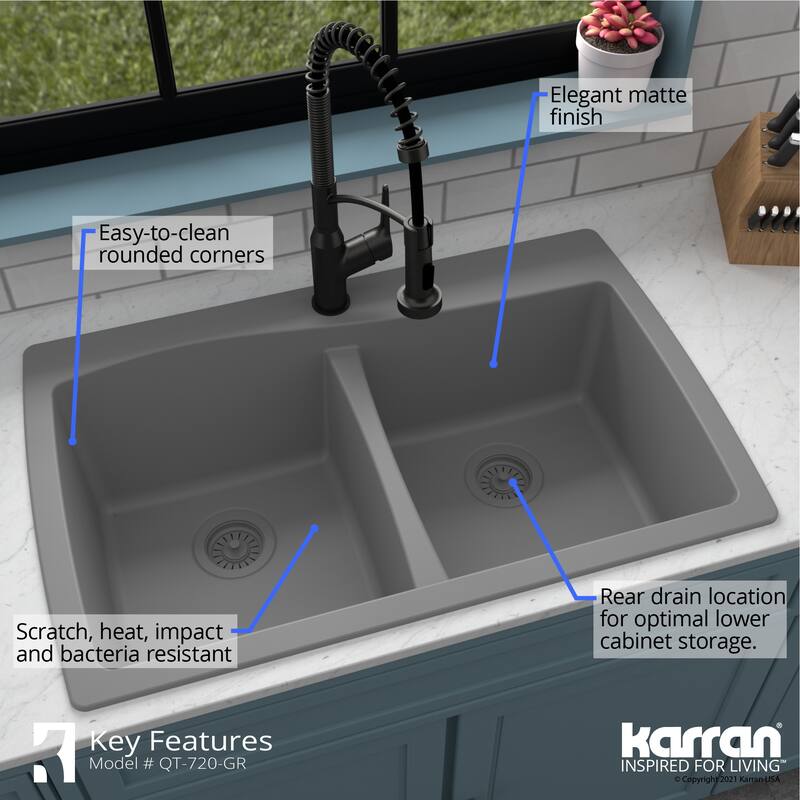 Karran Drop-In Quartz 50/50 Double Bowl Kitchen Sink