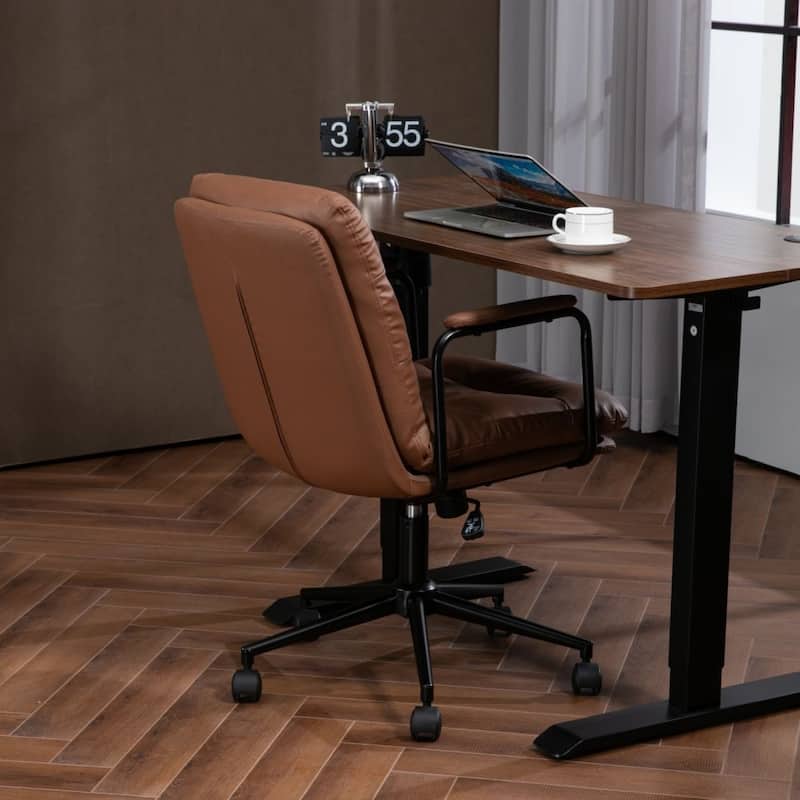 Home Office Desk Task Chair with Wheels and Arms Ergonomic PU Leather Computer Rolling Swivel Chair