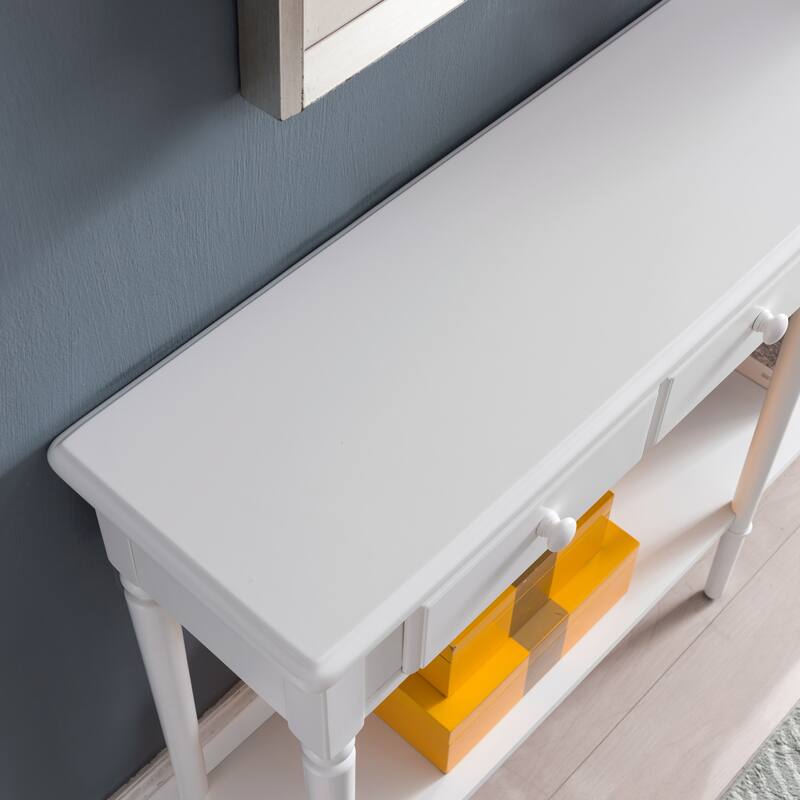 Leick Home Coastal Two Drawer Double Hall Console Sofa Table with Shelf