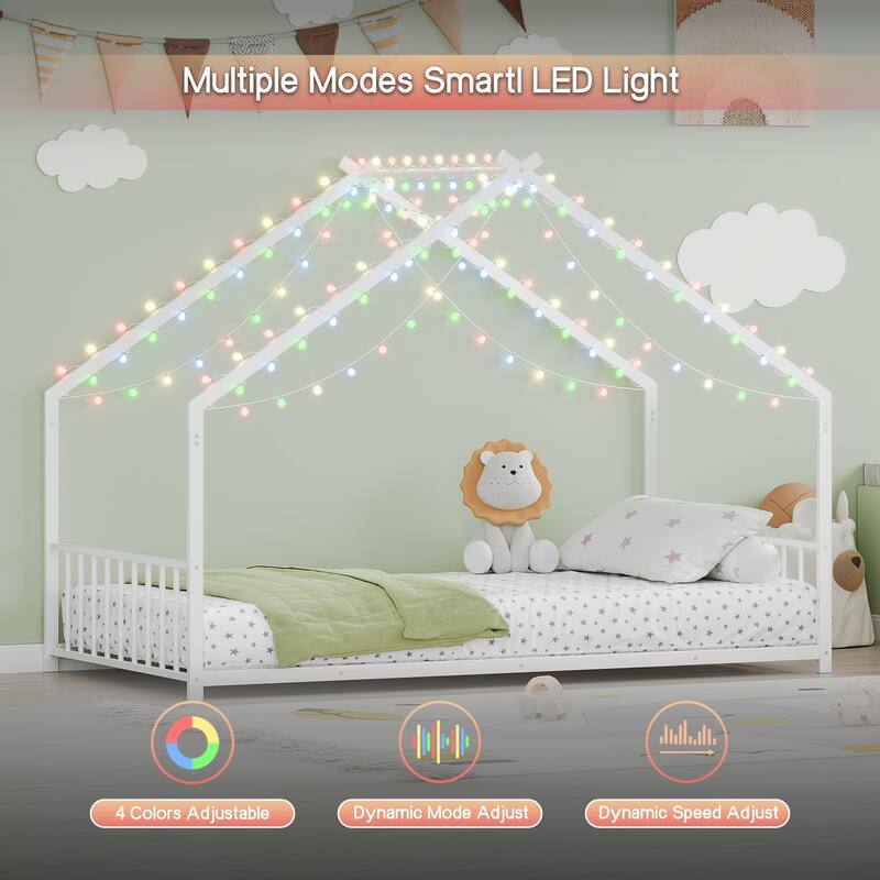 Twin size Iron Canopy Bed with LED Light Strips and 350 lbs Weight Capacity