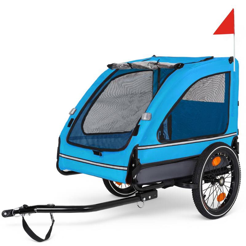 Pet Bike Trailer Dog Cart for Bicycle,Suitable for Small and Medium Pets, Easy Folding Cart Frame, Non-Slip Floor - Blue