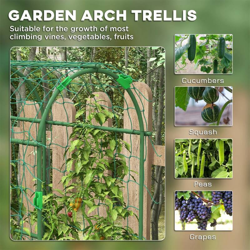 Green Steel Arch Trellis for Climbing Plants with Adjustable Design - 17" W x 71.75" D x 72" H