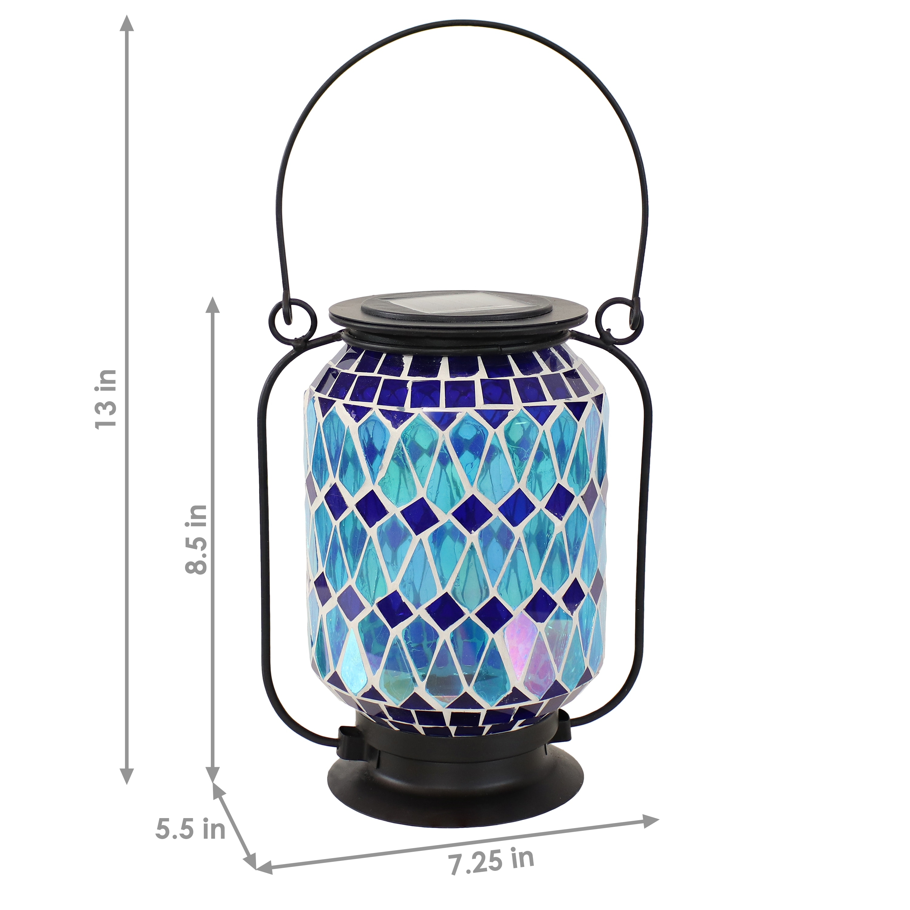 Sunnydaze Cool Blue Mosaic Glass Solar LED Lantern Outdoor Decor
