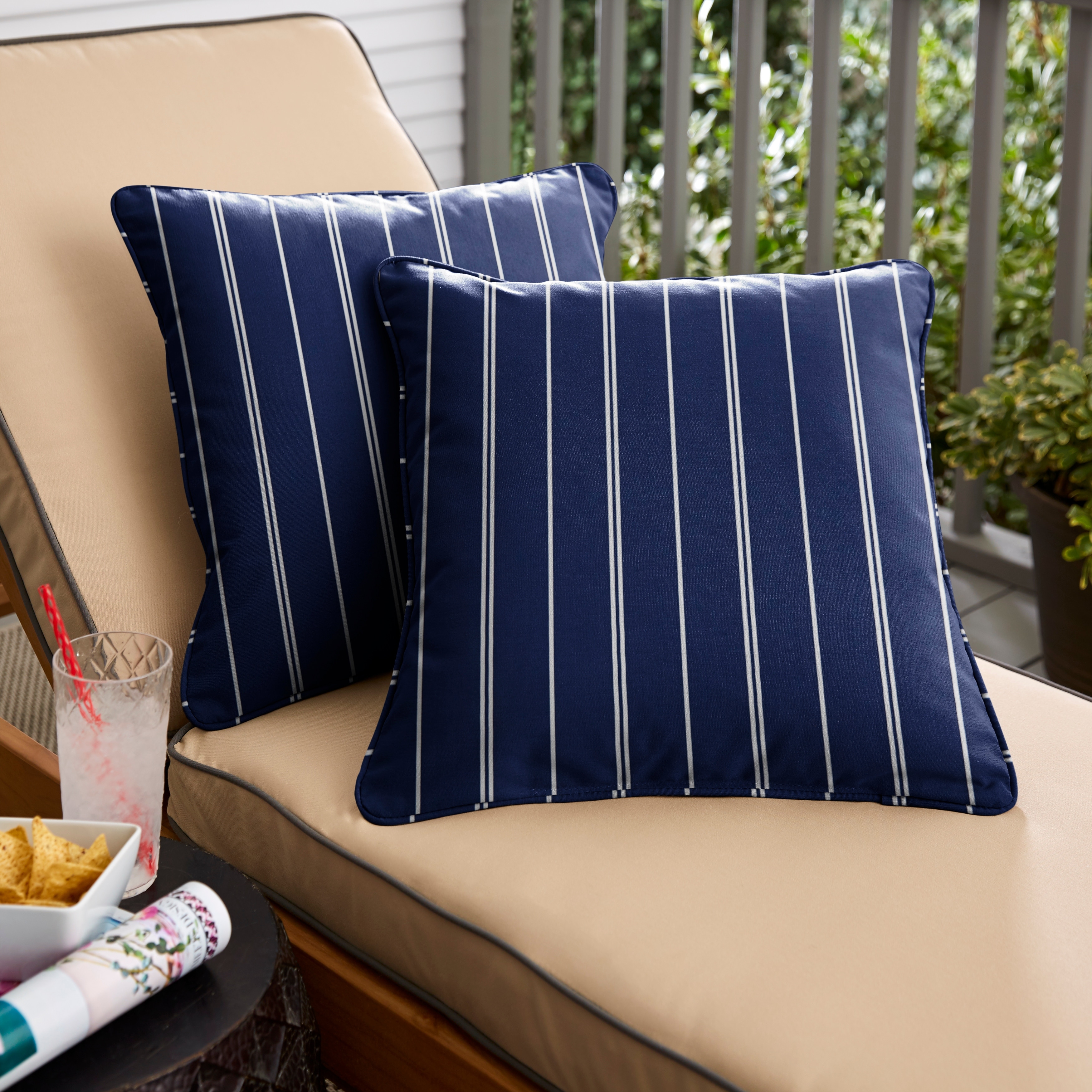 Striped Navy Corded Rectangular Pillows Set of 2 by Havenside