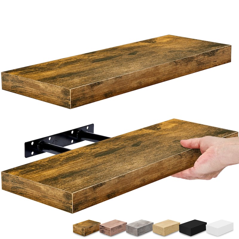 Sorbus 16" Floating Shelf Set - Wood Hanging Rectangle Wall Shelves (2-Pack) - Brown