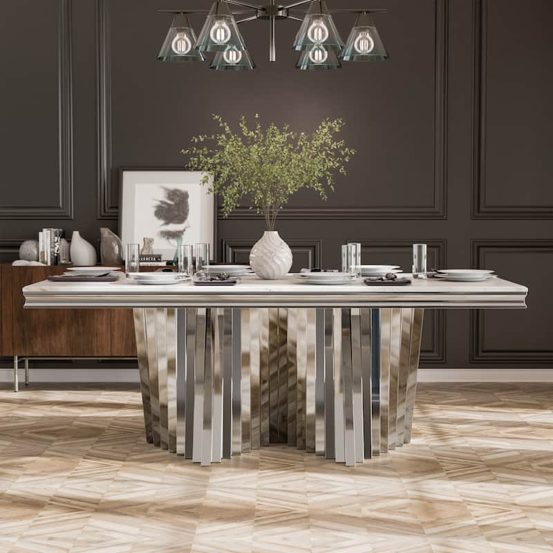 Furniture of America Thaddeus Glam 79-inch Sintered Stone Top Dining Table