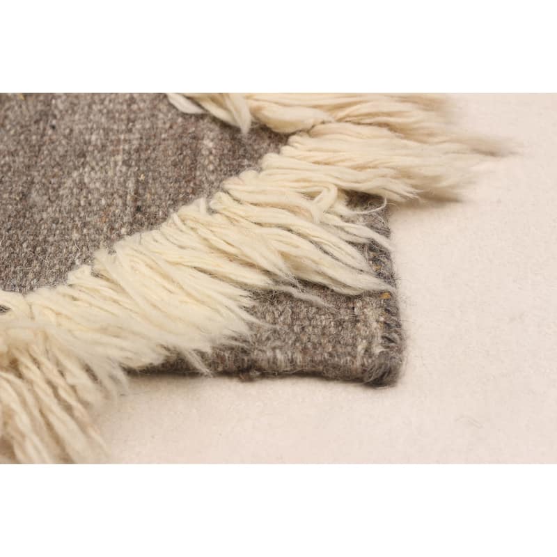 ECARPETGALLERY Flat-Weave Marrakech Cream Wool Kilim - 6'9 x 9'8