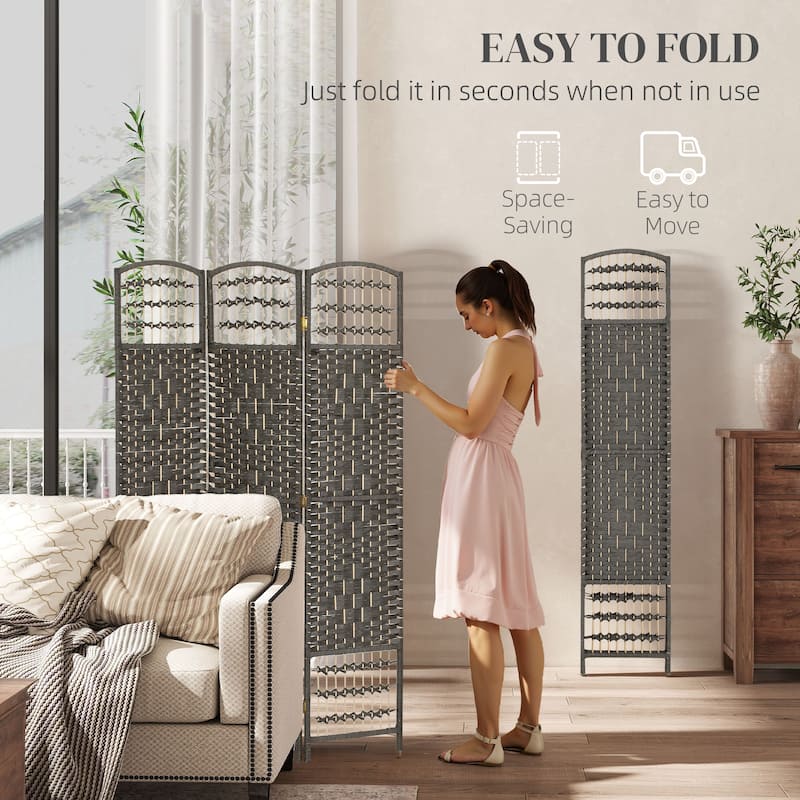 HOMCOM Panel Room Divider, 5.6 Ft Tall Folding Privacy Screen, Wave Fiber Freestanding Partition Wall Divider, White