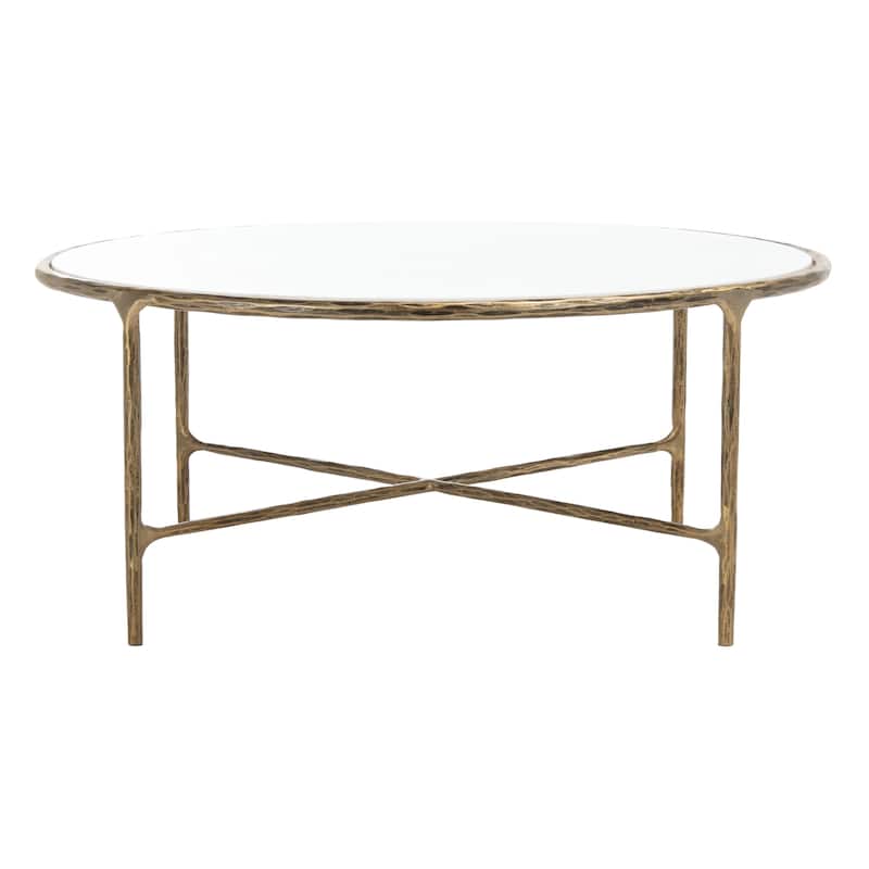 SAFAVIEH Couture Venanzia Round Metal Coffee Table - 36" W x 36" L x 15" H - 36"W x 36"D x 15"H - Brass/Marble