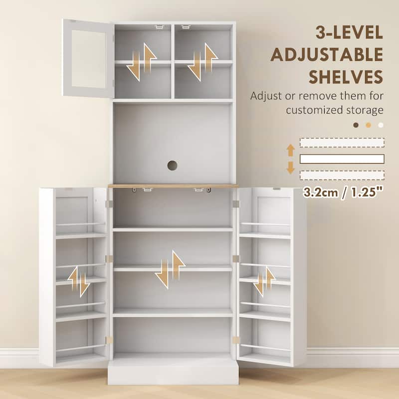 66.5" Pantry Cabinet with Microwave Stand, Freestanding Kitchen Storage Cabinet with Hutch, 8 Door Shelves