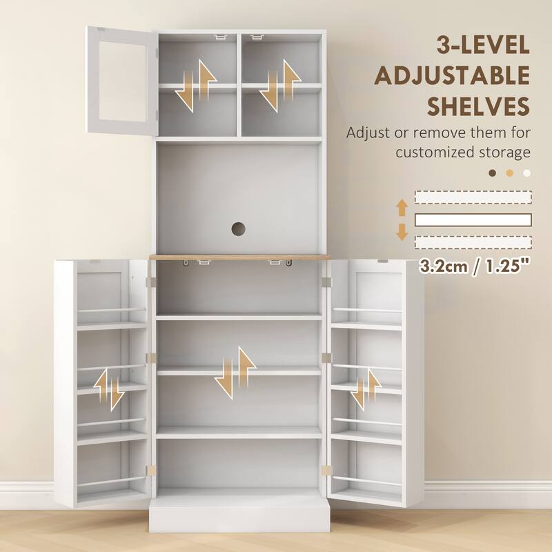 Freestanding Kitchen Cabinet Buffet with Adjustable Shelves and Open Countertop, Pantry Storage Cabinet with Microwave Stand
