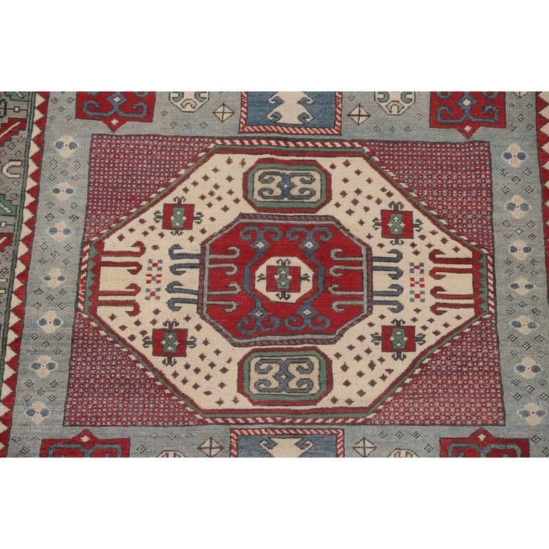 Geometric Kazak Oriental Rug Hand-Knotted Wool Carpet - 5'0" x 6'9"