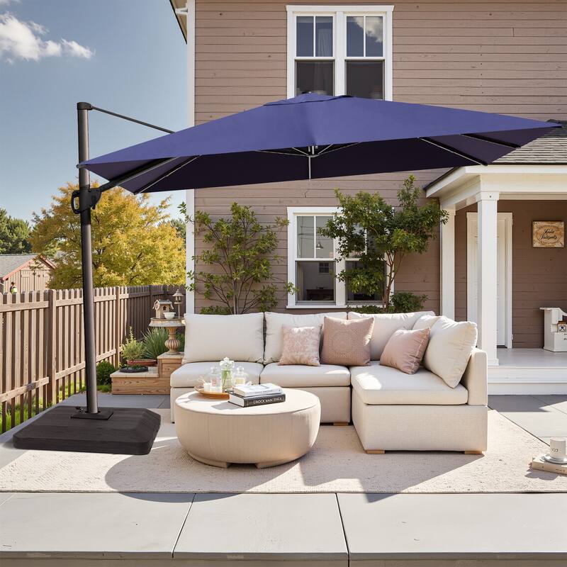 9 x 12 ft Outdoor Shade Patio Cantilever Offset Umbrella, Base Included - Navy Blue