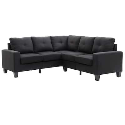 Tufted Twill L Shape Sectional Sofa - 82" - Black