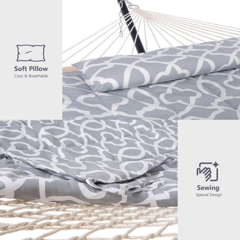 Double Hammock with Stand, Two Person Cotton Rope Hammock