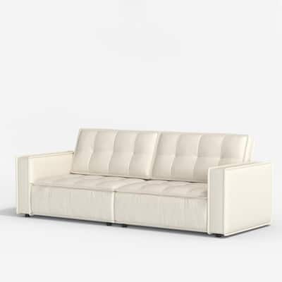 95.2" Genuine Leather Sofa with Solid Wood Frame, Modern Tufted Design, Spacious Seating - 95.2"Wx33"Dx31.4"H
