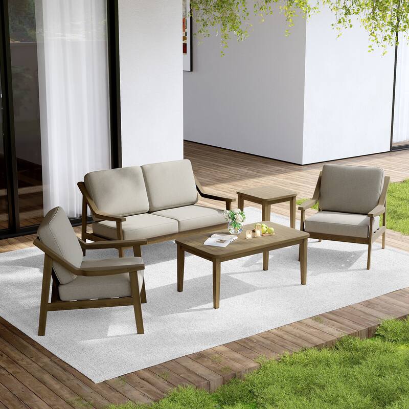 Outdoor Conversation Set Patio Cushioned Chair, Loveseat with Tables
