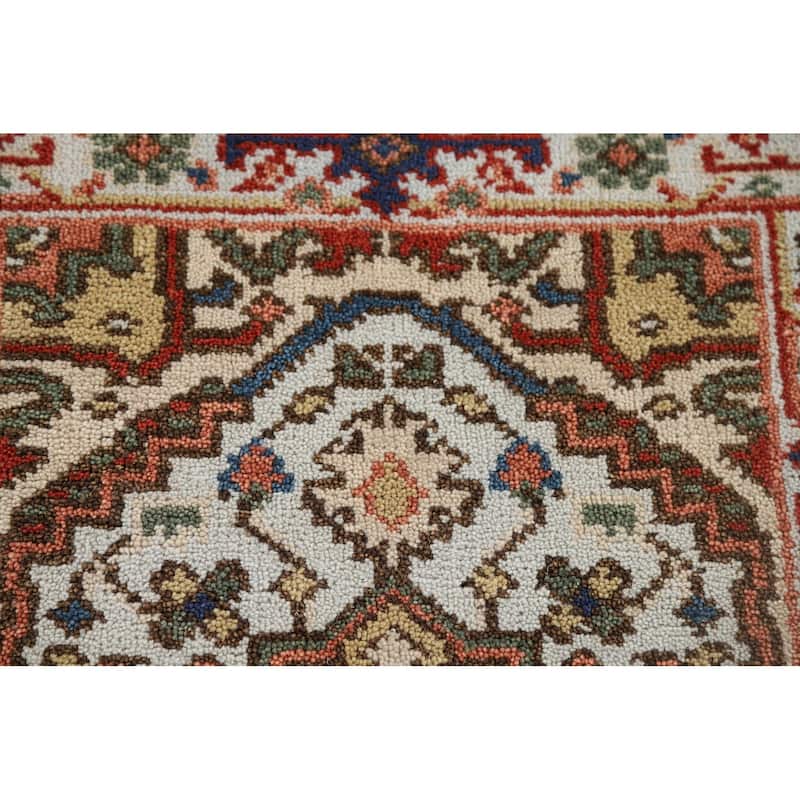 Geometric Blue Heriz Serapi Indian Accent Rug Hand-Knotted Wool Carpet - 2'0" x 3'0"