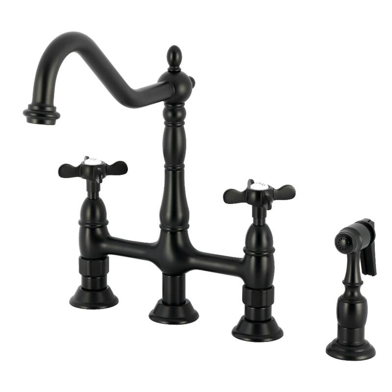 Kingston Brass Essex Bridge Kitchen Faucet with Brass Sprayer - Matte Black