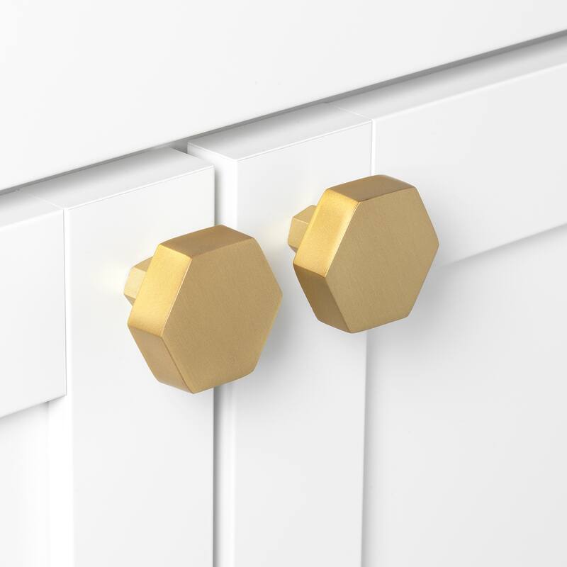 GlideRite 5-Pack 1-1/2 Inch Solid Hexagon Cabinet Knob Satin Gold