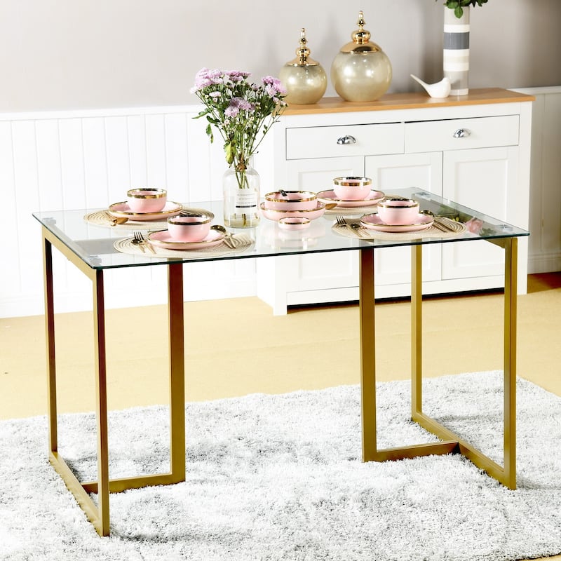 47 in.Tempered Glass Top Gold Base Elegant Dining Table