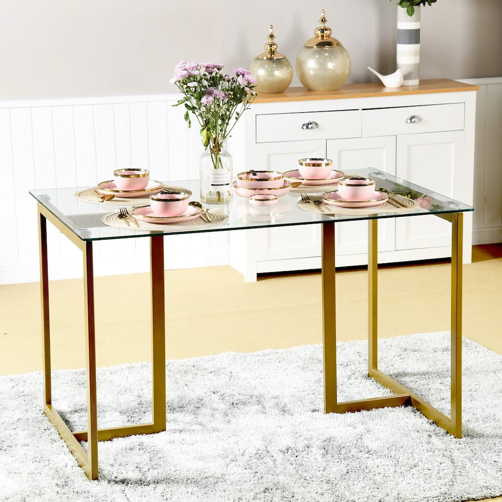 47 in.Tempered Glass Top Gold Base Elegant Dining Table