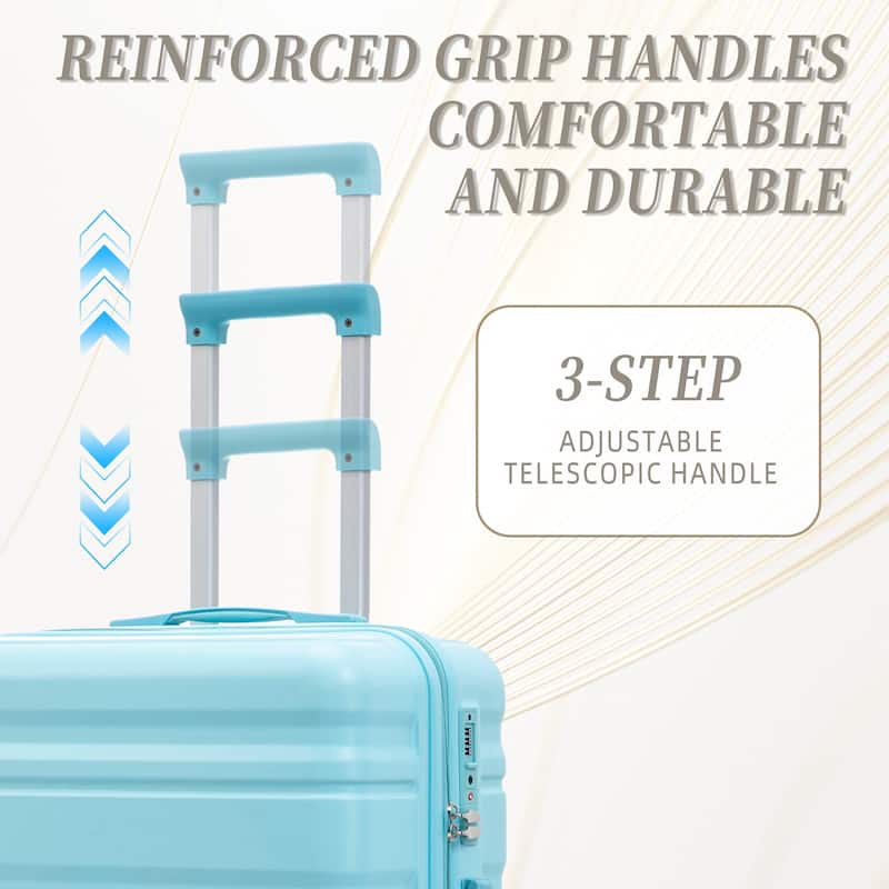 3-Piece, 20, 24, 28-Inch Modern Luggage with Side Handle, Swivel Wheels and TSA Combination Lock, for Boarding Travel, Blue