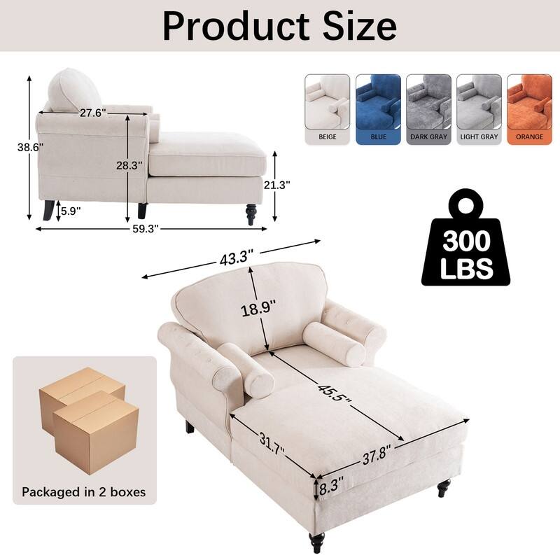 43.3" Chenille Upholstered Sofa Lounge Chair
