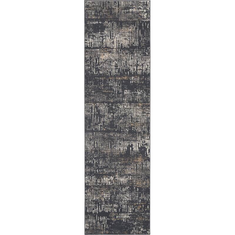 Michael Amini MA90 Uptown Abstract Area Rug - 2'2" x 7'6" Runner - Charcoal Grey - Rectangle