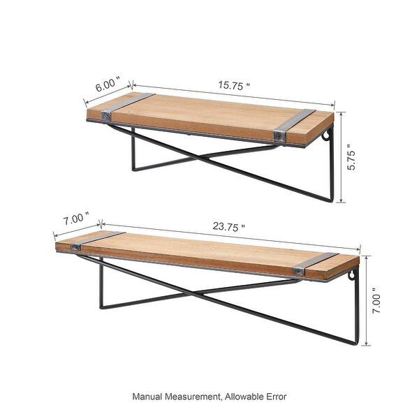 dimension image slide 0 of 2, Glitzhome Farmhouse Rustic Metal Wooden Mounted Floating Wall Shelf