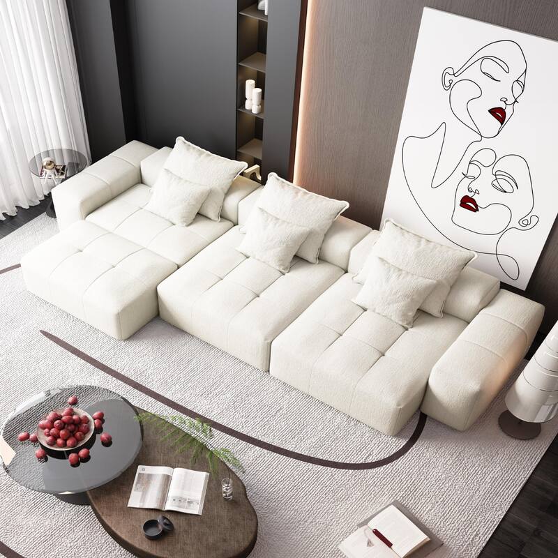 Modern Oversized Chenille Modular Sectional Sofa Tufted Sofa with 6 Pillows and Ottoman for Living Room