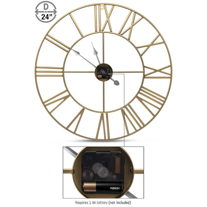 Sorbus Large Decorative Wall Clock, Analog Metal Clock, 24" Round (Gold)