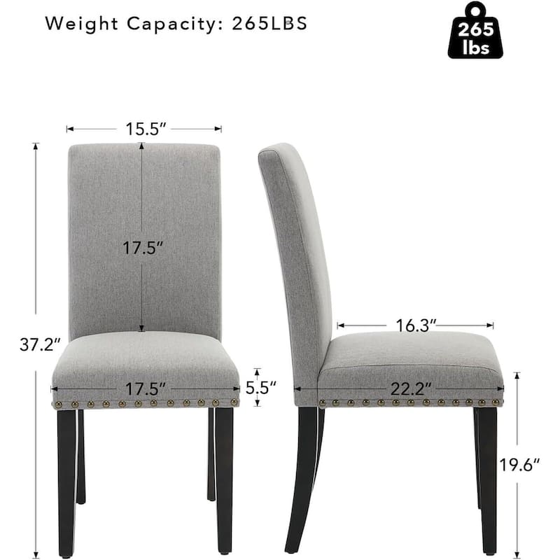Upholstered Dining Chairs Set of 2, with Nailhead Trim & Padded Seat, Wood Legs, Fabric/Leather Options