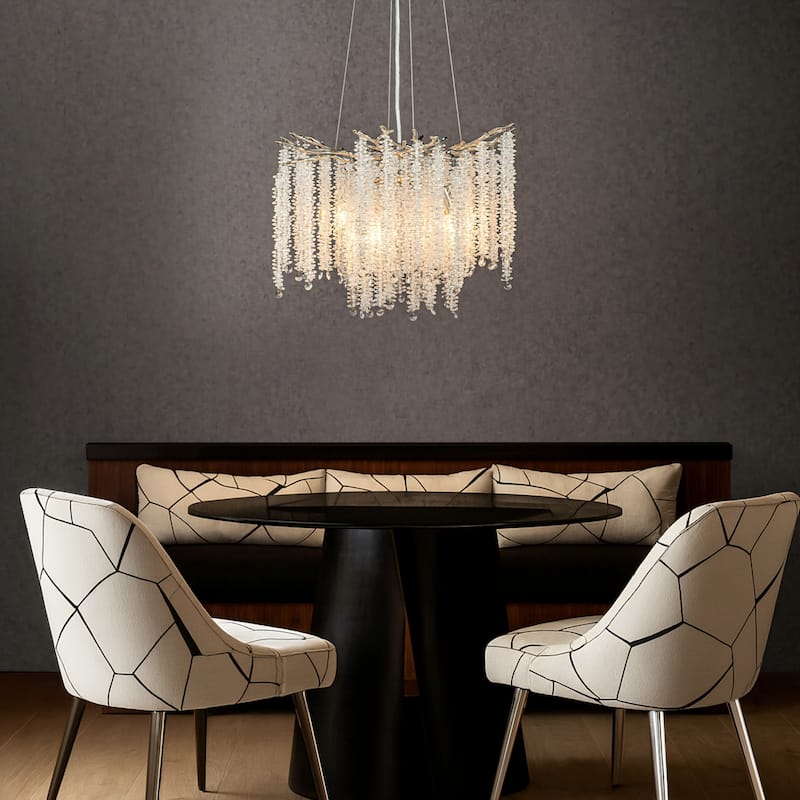 Modern Glam Crystal Chandelier Antique Brass/Polished Nickel Branch Style Pendant Ceiling Light for Dining Room Bedroom - W20'' - Polished Nickel