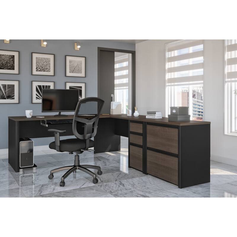 Bestar Connexion L-shaped Workstation with Lateral File - Antigua & Black 