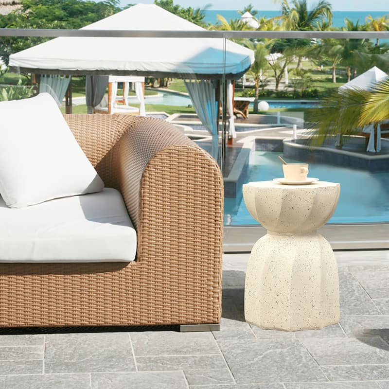 Cement Hourglass Round Side and End Table, Indoors & Outdoors