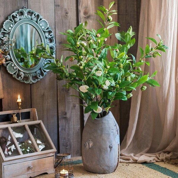 RusticReach Silk Camellia Flower Leaf Stem in Green or White