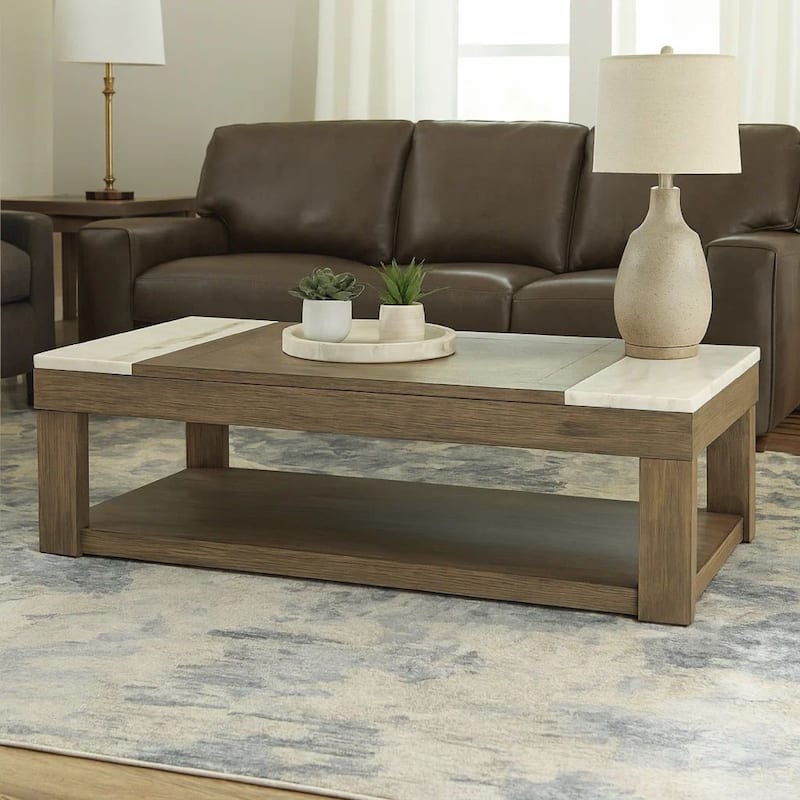 Aska Lift Top Coffee Table, Caster Wheels, 56 Inch Weathered Gray