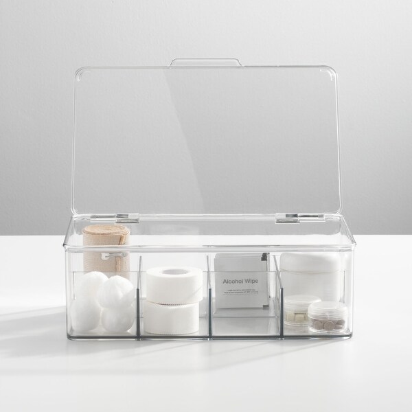 mDesign Plastic Divided First Aid Storage Box Kit with Hinge Lid