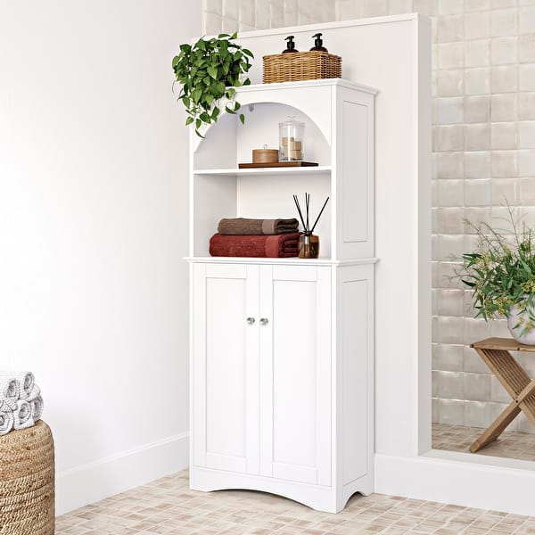 slide 2 of 6, RiverRidge Bristol Arched Tall Bathroom Storage Linen Cabinet and Organizer with Open Bathroom Shelves - White