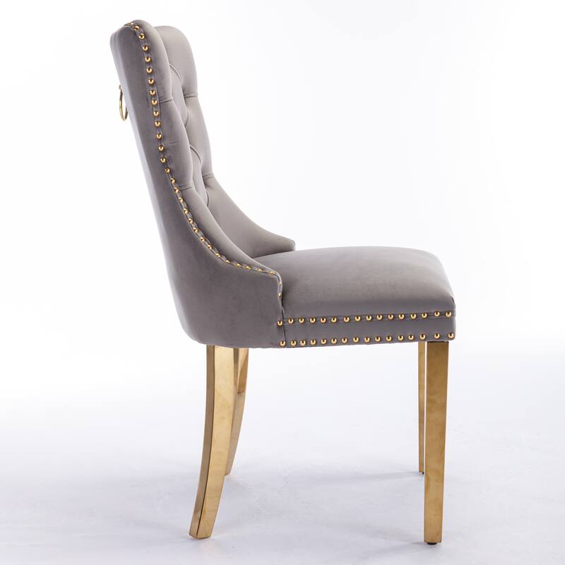 Set of 2 Contemporary High-End Tufted Upholstered Dining Chair with Nailhead & Stainless Steel Legs