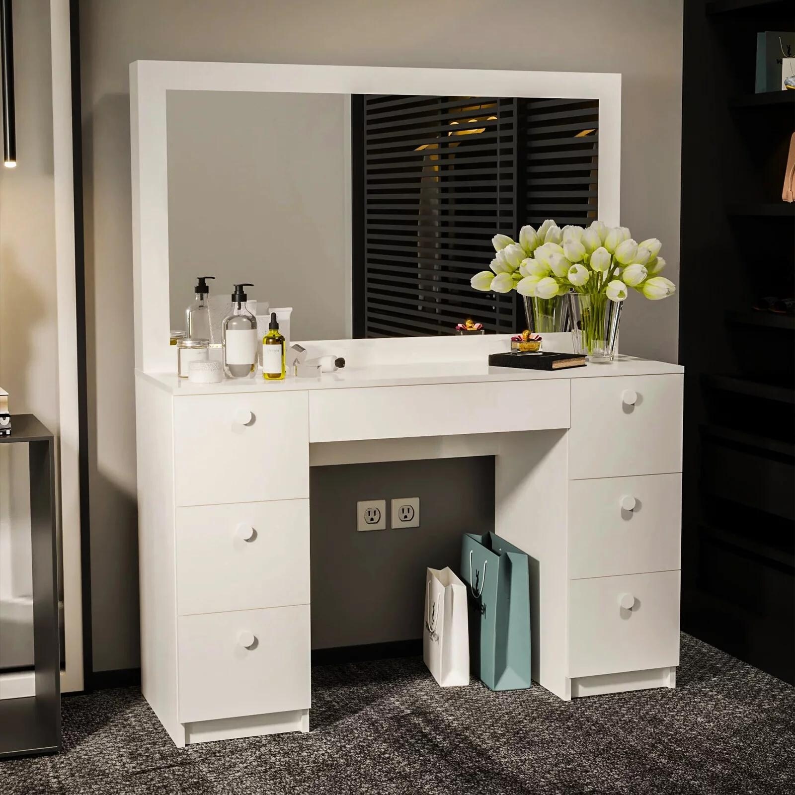 Modern white outlet vanity desk